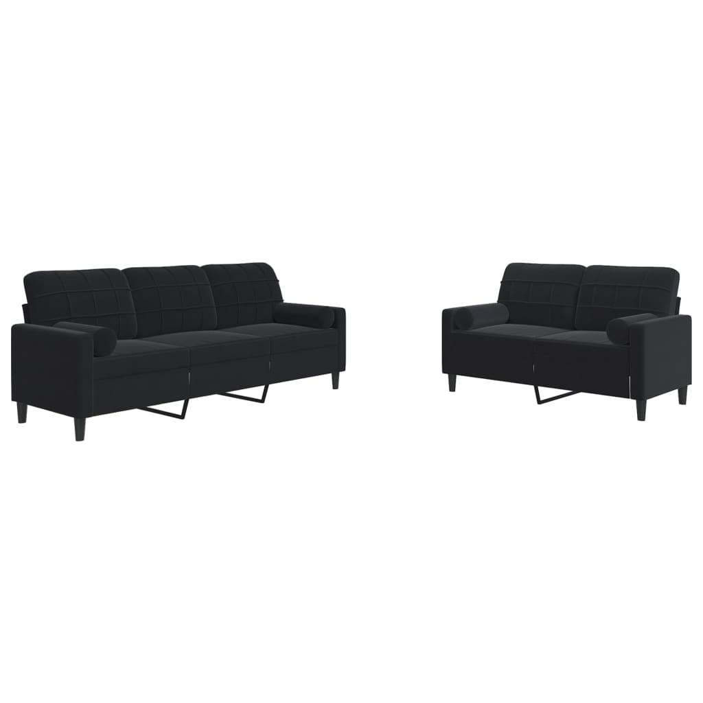 vidaXL 2-dijelni set sofa s jastucima crni baršunasti