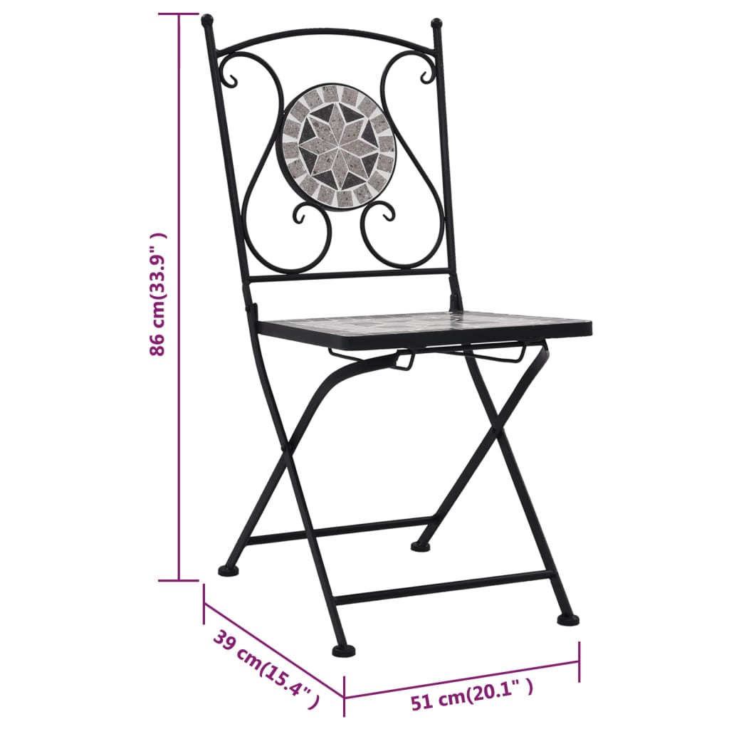 vidaXL 3-dijelni mozaični bistro set s keramičkim pločicama sivi