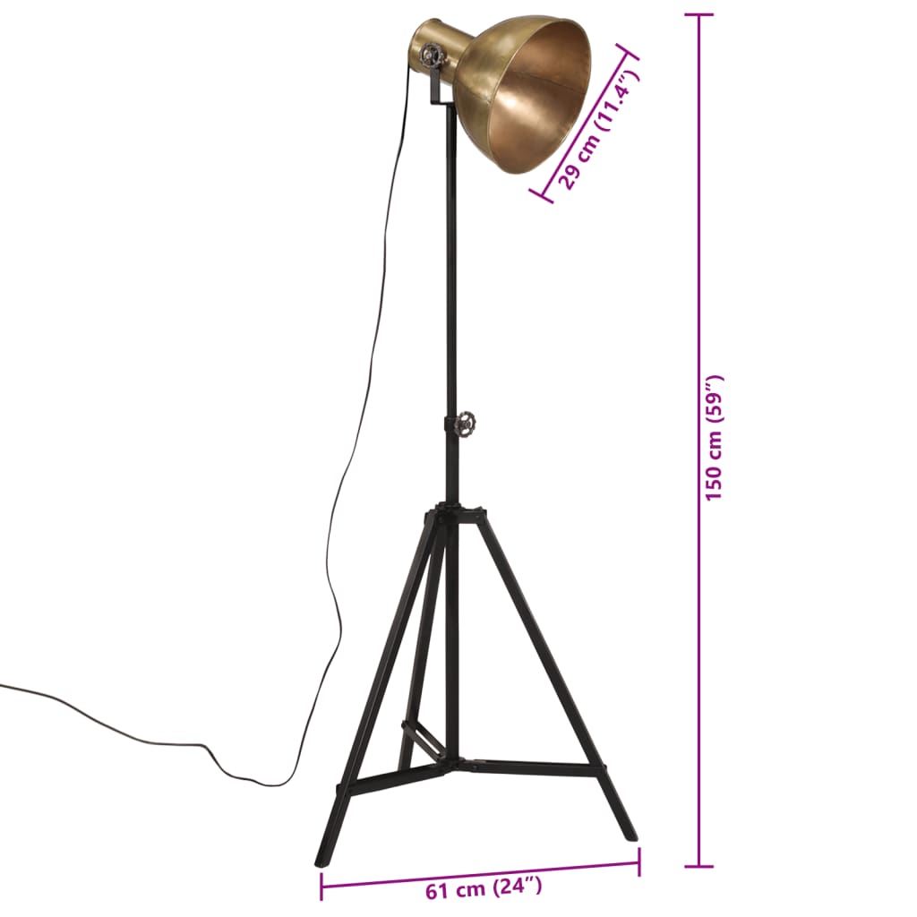 vidaXL Podna svjetiljka 25 W antikna mjedena 61 x 61 x 90/150 cm E27