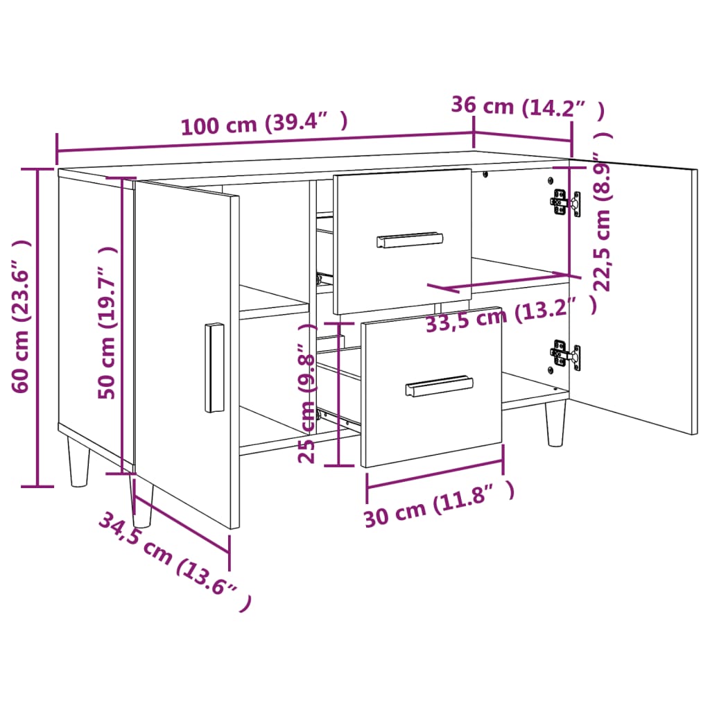 vidaXL Komoda sjajna bijela 100x36x60 cm od konstruiranog drva