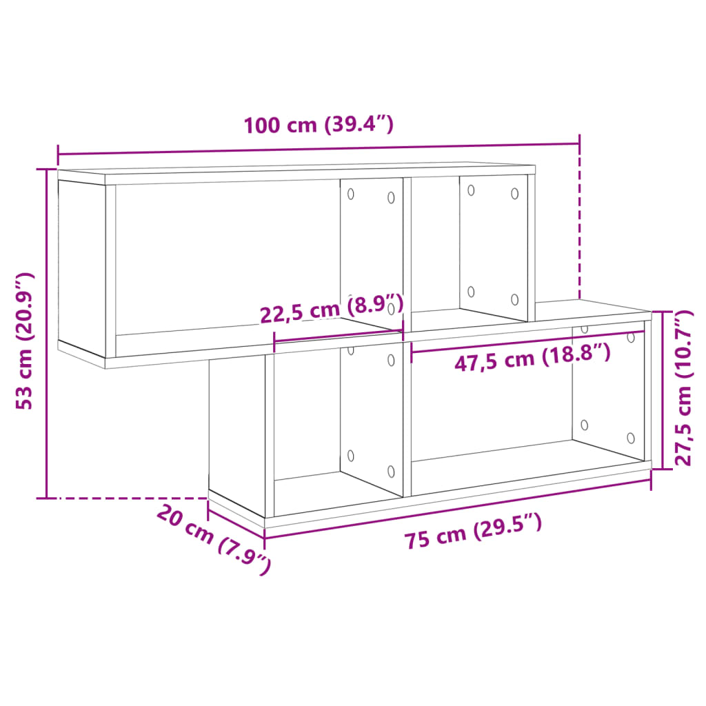 vidaXL Zidna polica smeđa boja hrasta 100x20x53 cm konstruirano drvo