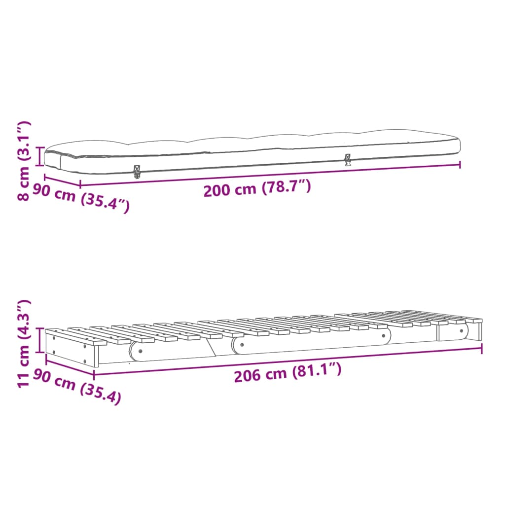 vidaXL Futon na razvlačenje s madracem 90x206x11 cm masivna duglazija