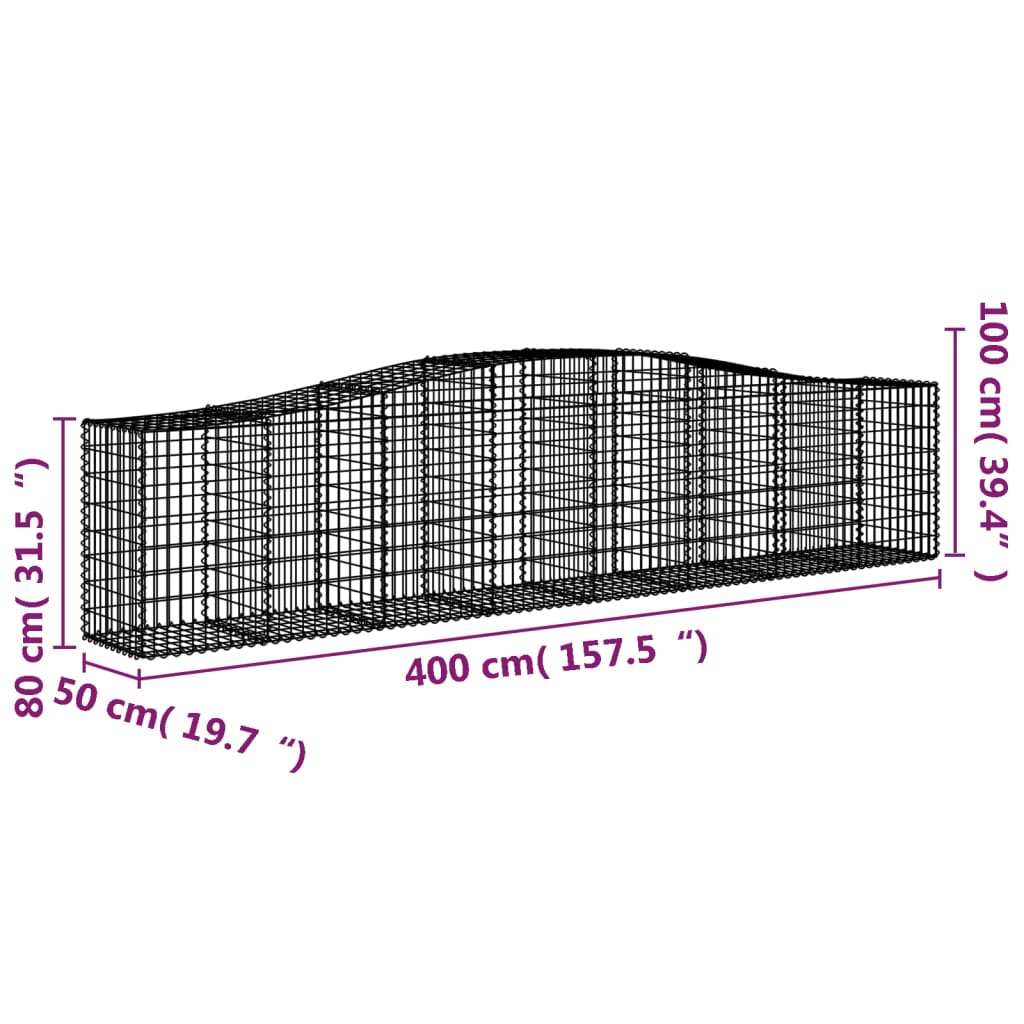 vidaXL Lučne gabionske košare 6 kom 400x50x80/100 cm pocinčano željezo