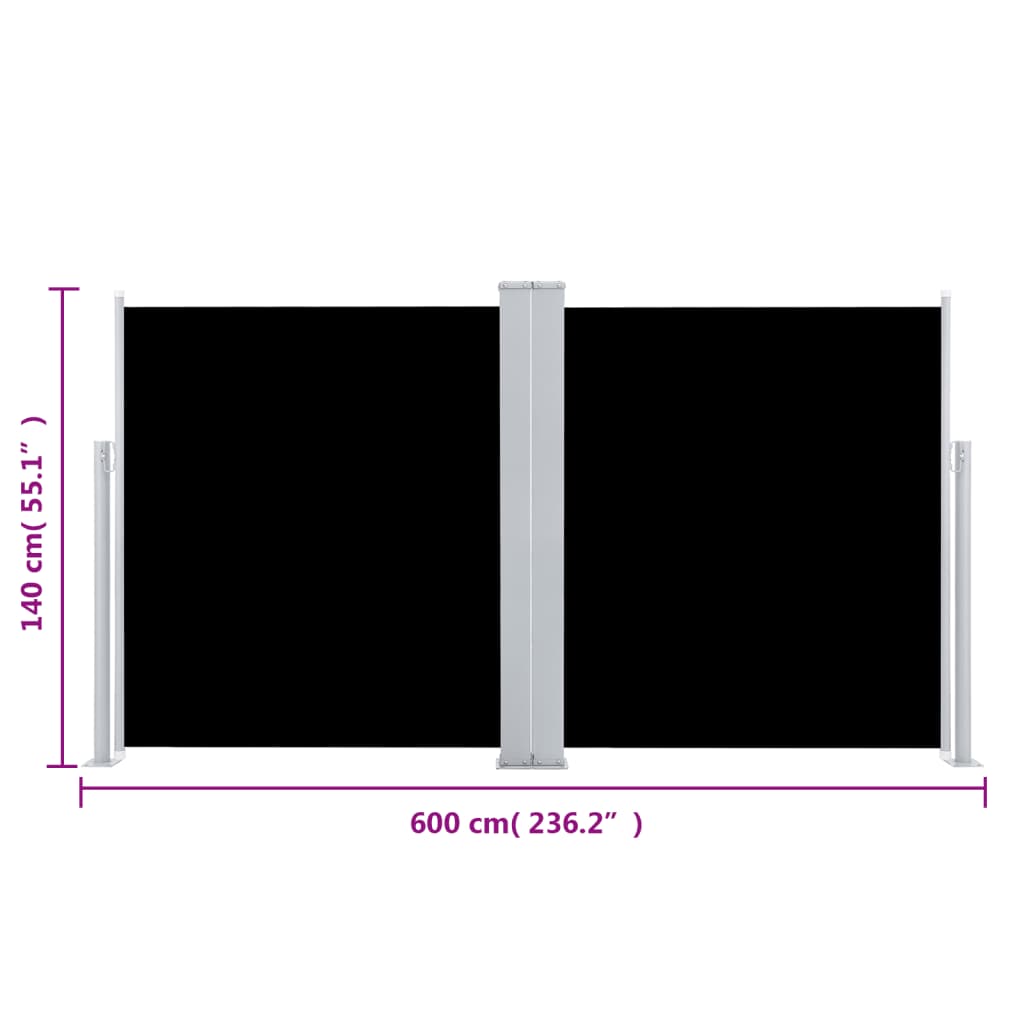 vidaXL Uvlačiva bočna tenda 140 x 600 cm crna