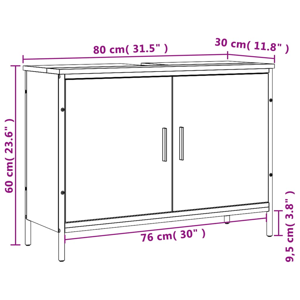 vidaXL Ormarić za umivaonik smeđa boja hrasta 80 x 30 x 60 cm drveni