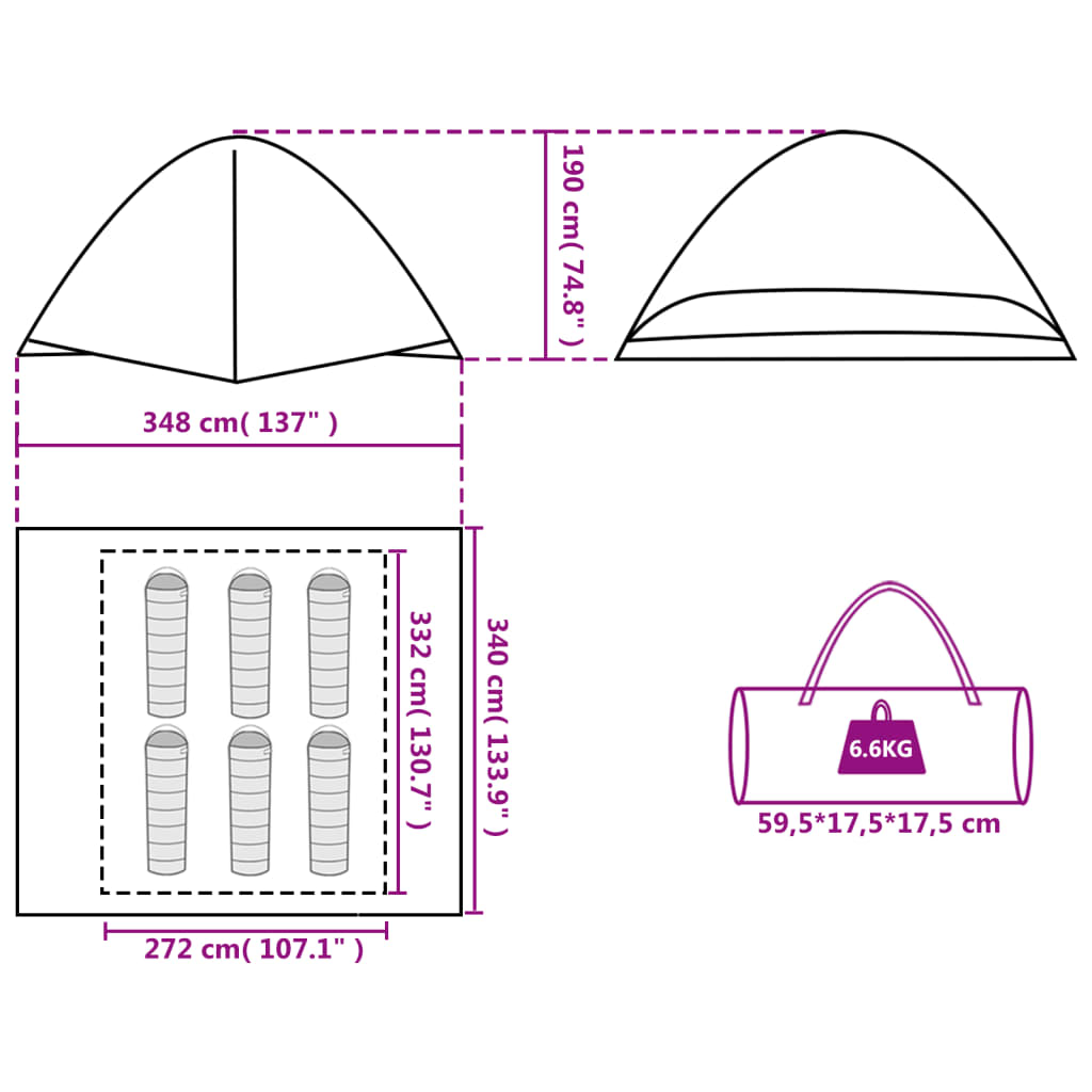 vidaXL Kupolasti šator za kampiranje za 6 osoba narančasti