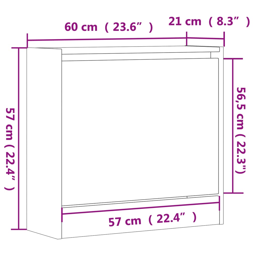 vidaXL Ormarić za cipele boja hrasta 60x21x57 cm konstruirano drvo