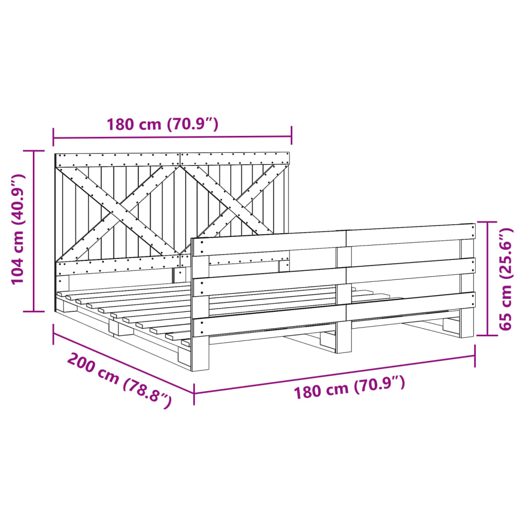 vidaXL Okvir kreveta s uzglavljem 180 x 200 cm masivna borovina