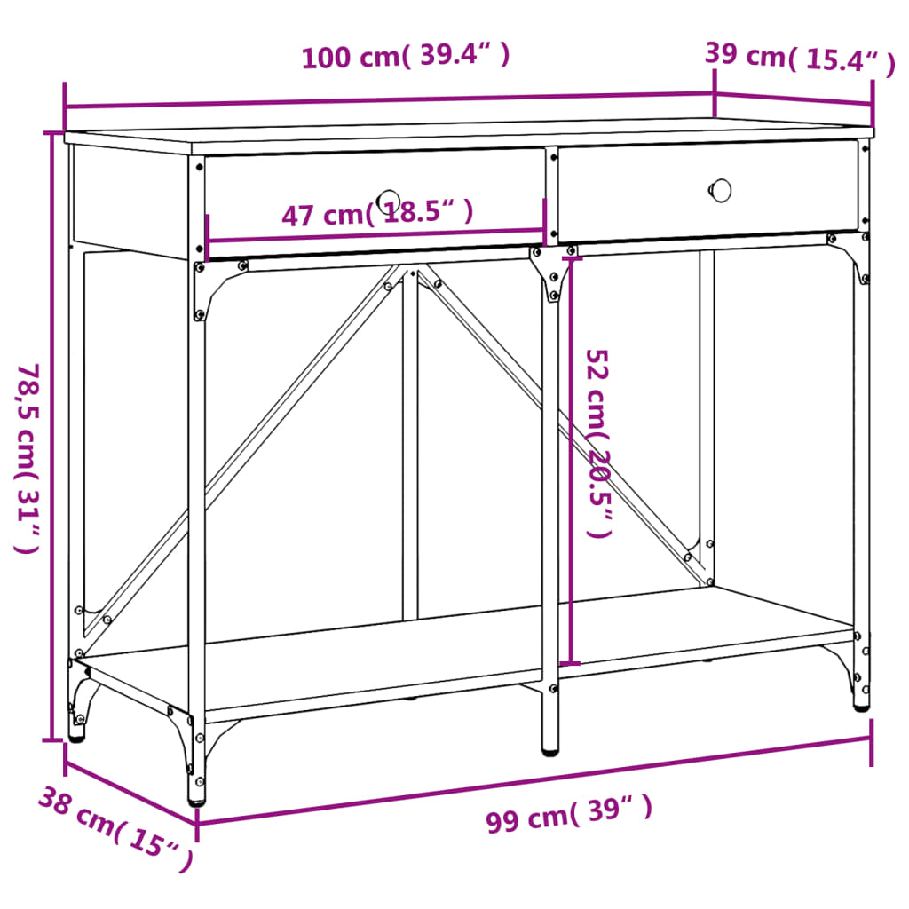 vidaXL Konzolni stol boja smeđeg hrasta 100x39x78,5 cm