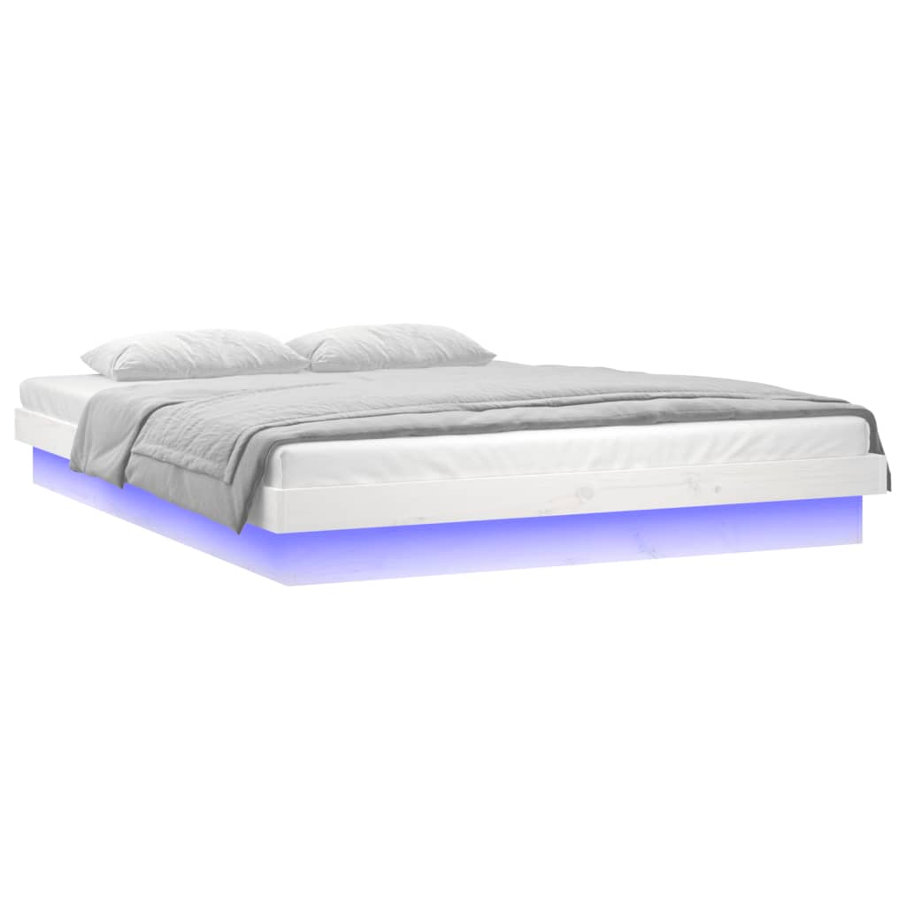 vidaXL LED okvir kreveta bijeli 150 x 200 cm bračni od masivnog drva