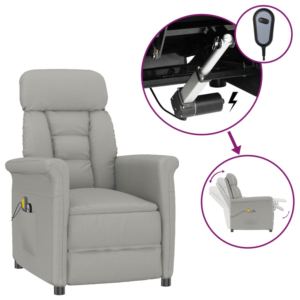 vidaXL Električna masažna fotelja od umjetne brušene kože svjetlosiva