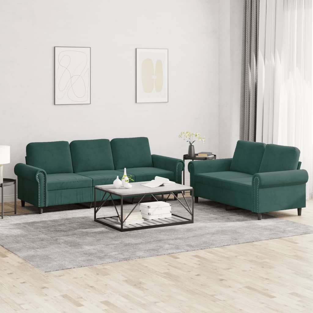 vidaXL 2-dijelni set sofa s jastucima tamnozeleni baršunasti