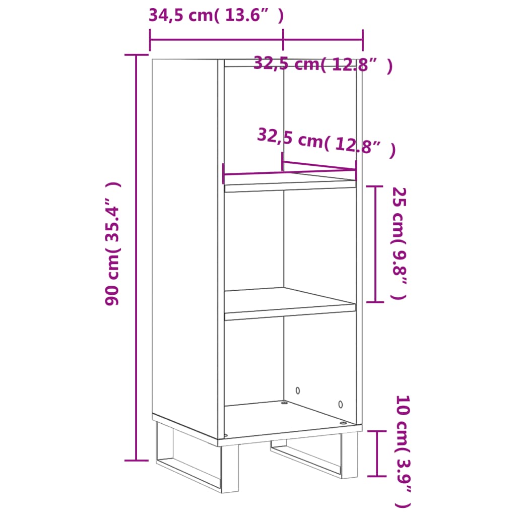 vidaXL Komoda boja dimljenog hrasta 34,5x32,5x90 cm konstruirano drvo