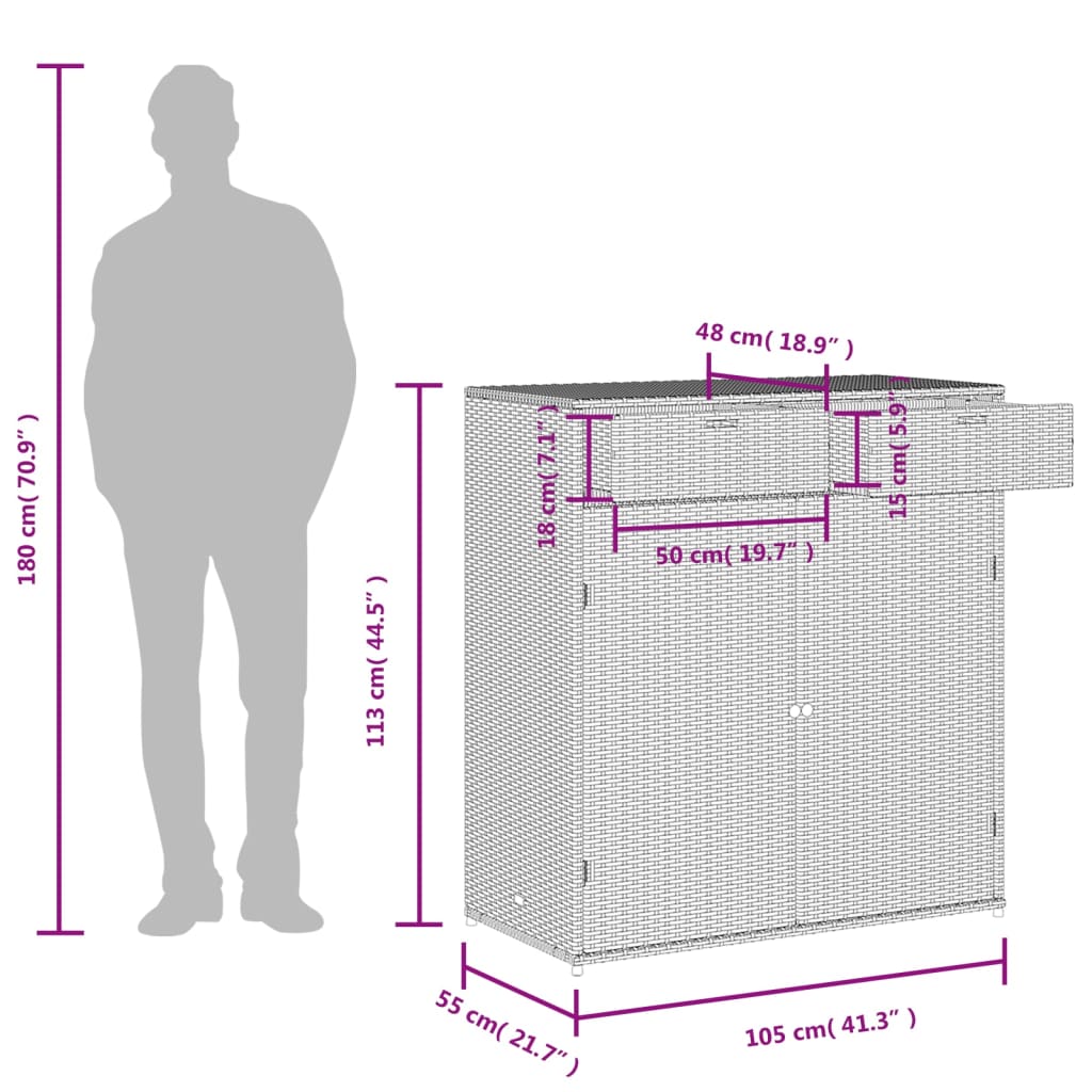 vidaXL Vrtni ormarić za pohranu crni 105x55x113 cm od poliratana