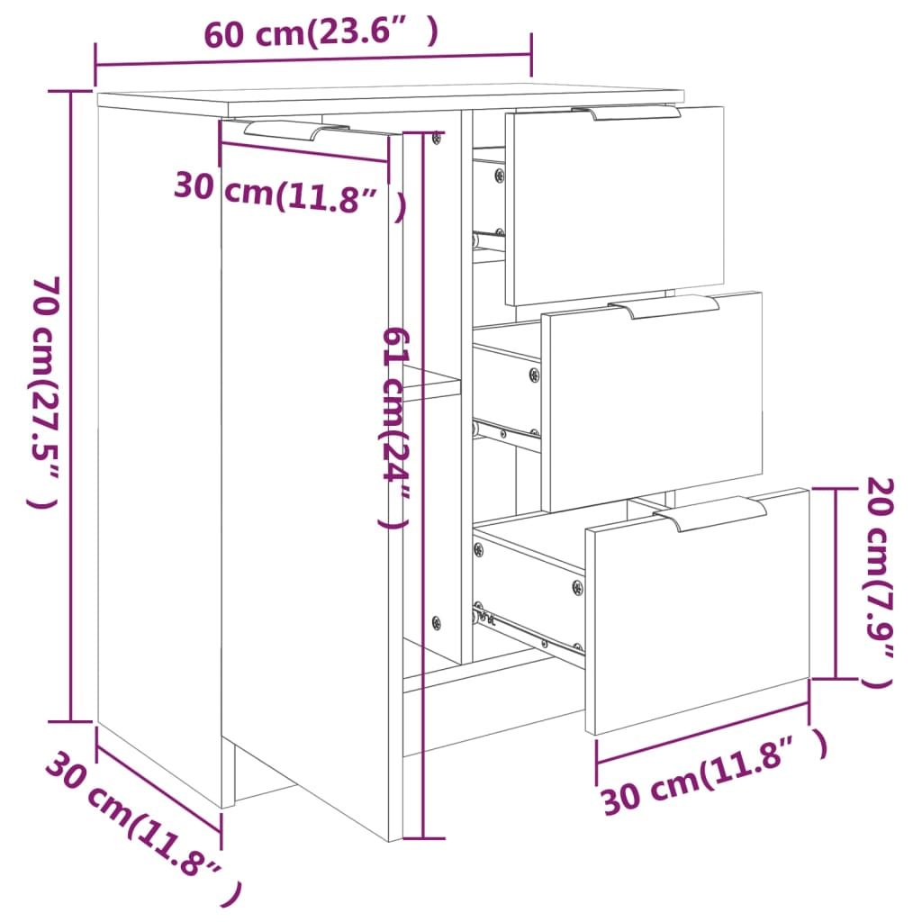 vidaXL Komoda 2 kom siva boja betona 60x30x70 cm od konstruiranog drva