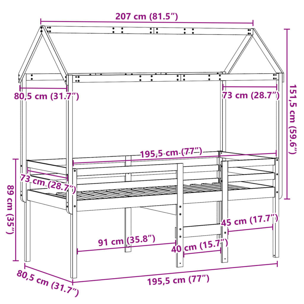 vidaXL Visoki krevet s krovom voštano smeđi 75x190 cm masivna borovina