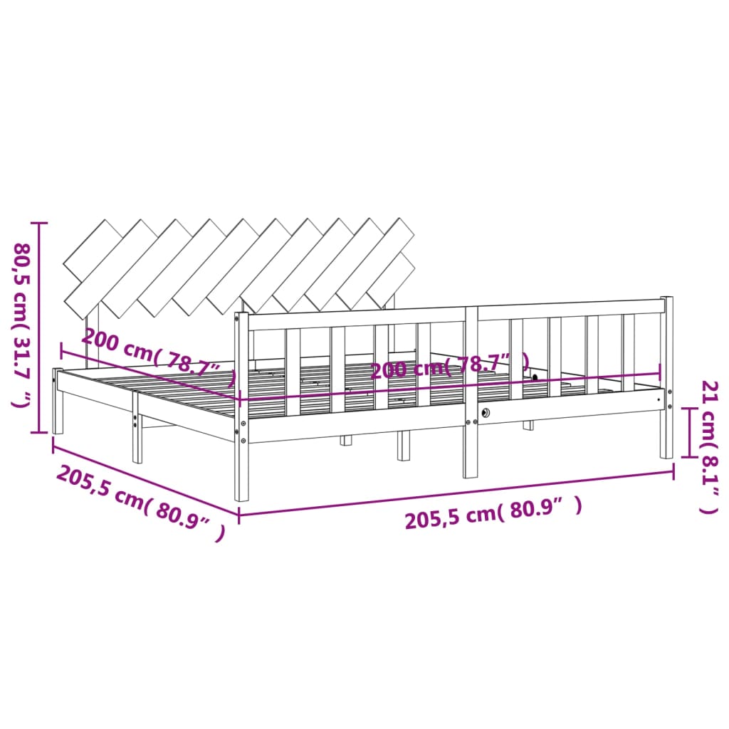 vidaXL Okvir za krevet s uzglavljem crni 200 x 200 cm od masivnog drva