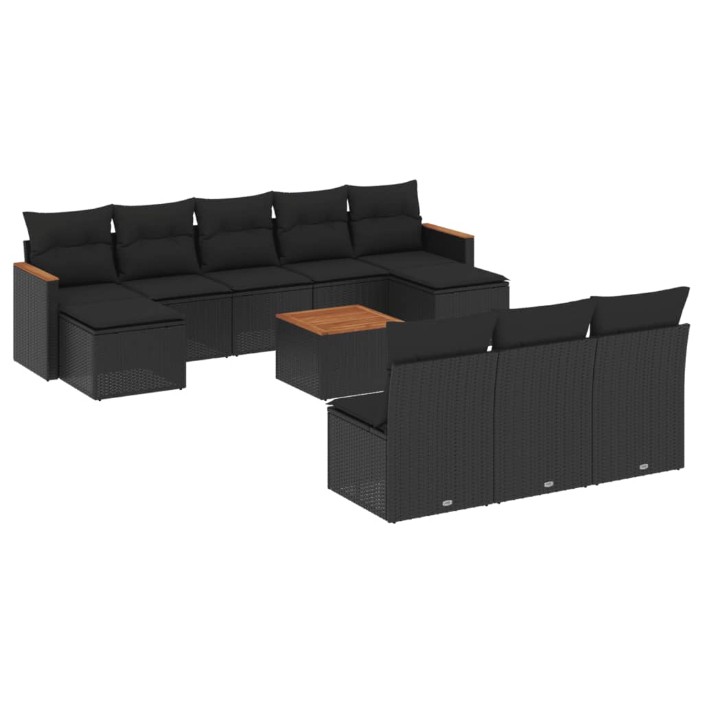 vidaXL 11-dijelni set vrtnih sofa od poliratana s jastucima crni