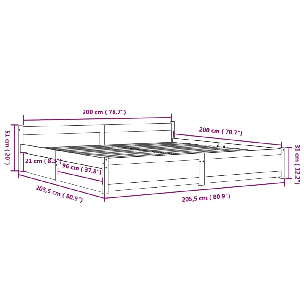 vidaXL Okvir za krevet s ladicama bijeli 200 x 200 cm