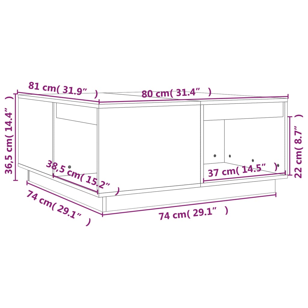 vidaXL Stolić za kavu boja meda 80 x 81 x 36,5 cm od masivne borovine