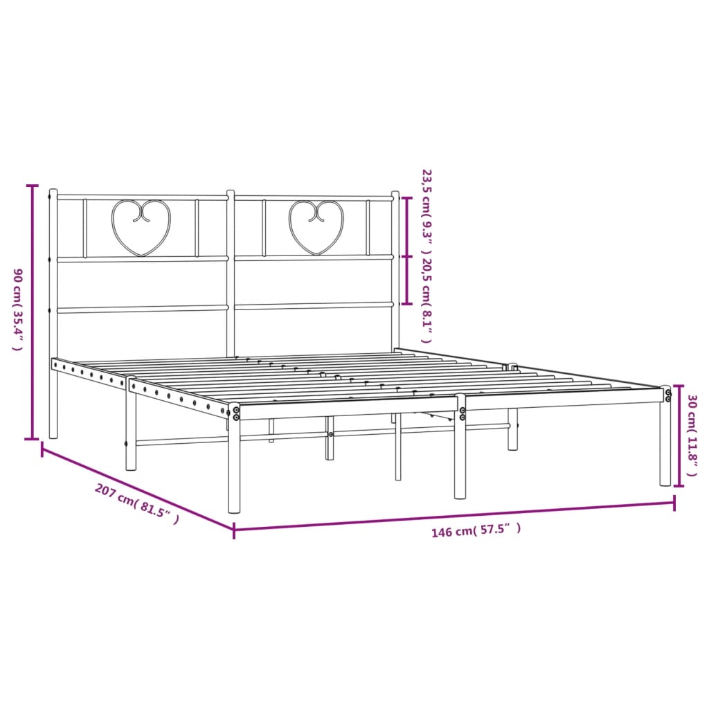 vidaXL Metalni okvir za krevet s uzglavljem crni 140x200 cm