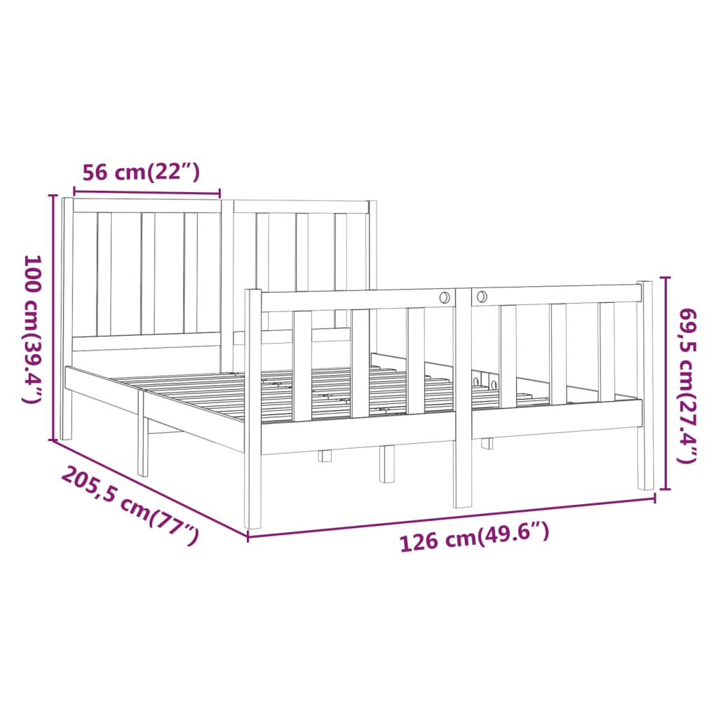 vidaXL Okvir za krevet od masivne borovine crni 120 x 200 cm