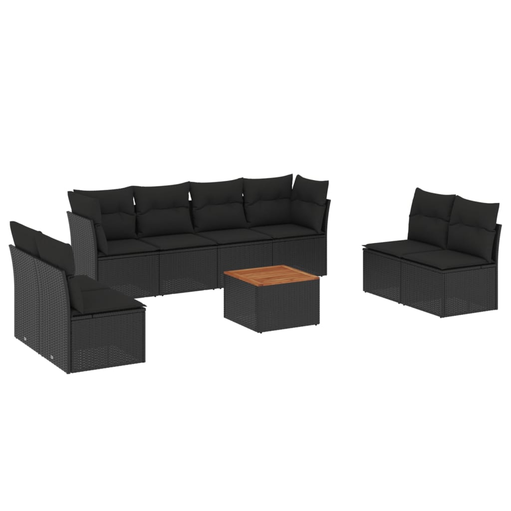 vidaXL 9-dijelni set vrtnih sofa s jastucima crni od poliratana