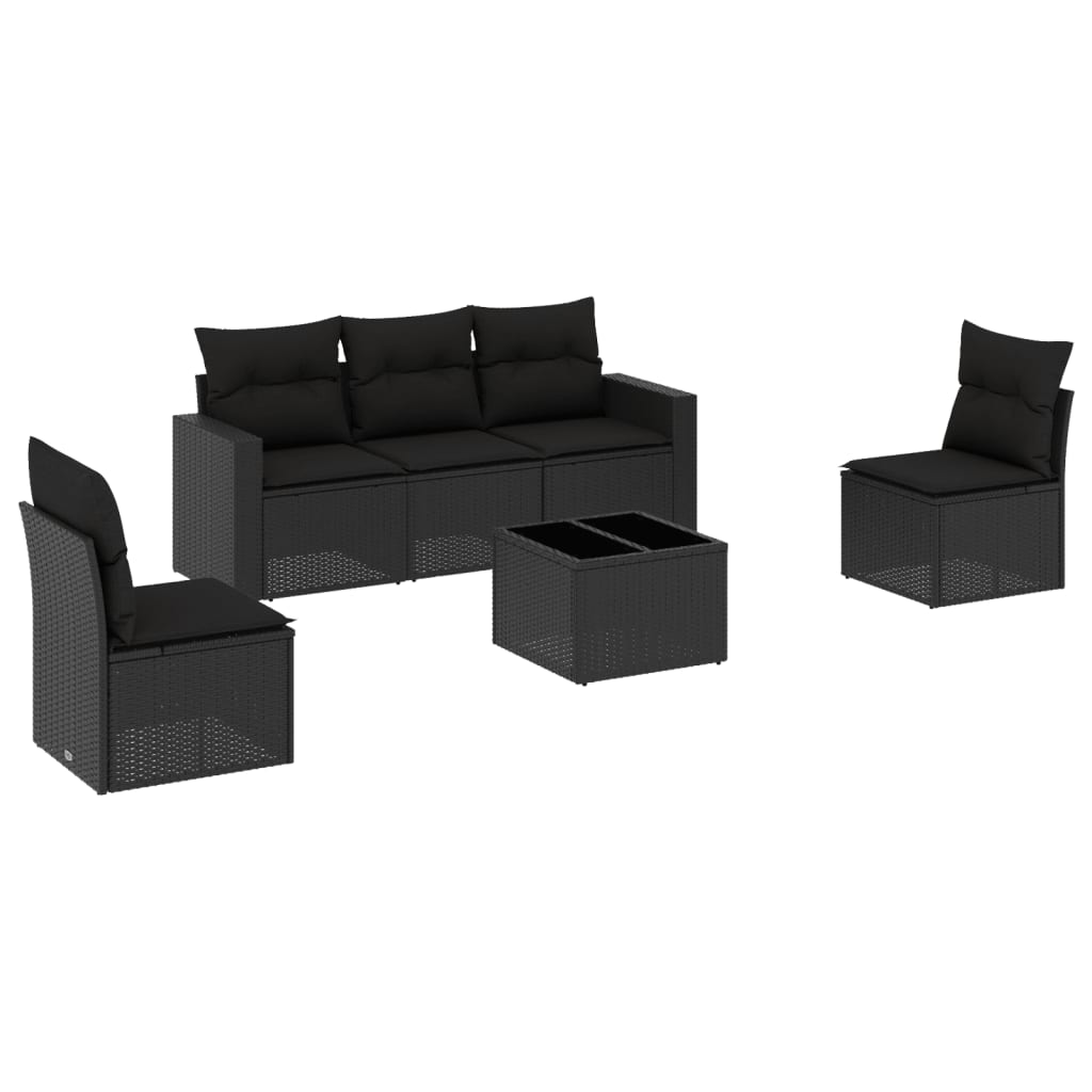 vidaXL 6-dijelni set vrtnih sofa s jastucima crni od poliratana