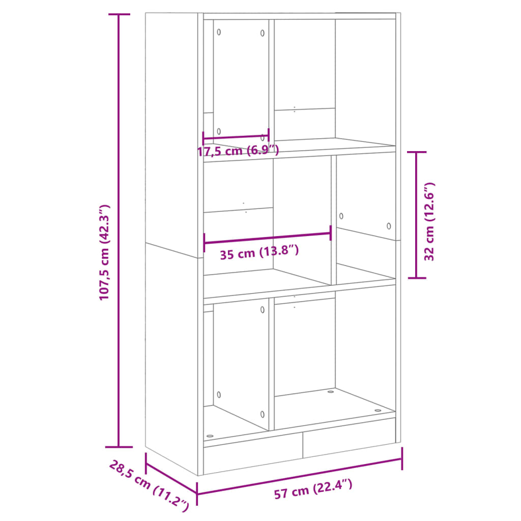 vidaXL Regal za knjige boja hrasta 57x28,5x107,5 cm konstruirano drvo