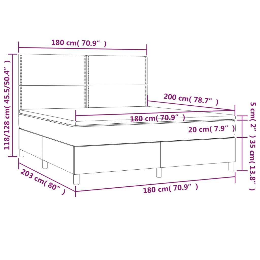 vidaXL Krevet box spring s madracem LED smeđesivi 180x200 cm tkanina