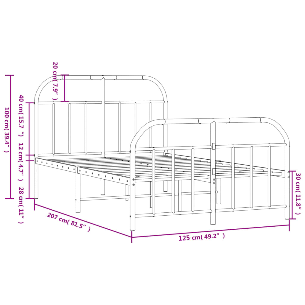 vidaXL Metalni okvir kreveta uzglavlje i podnožje crni 120x200 cm