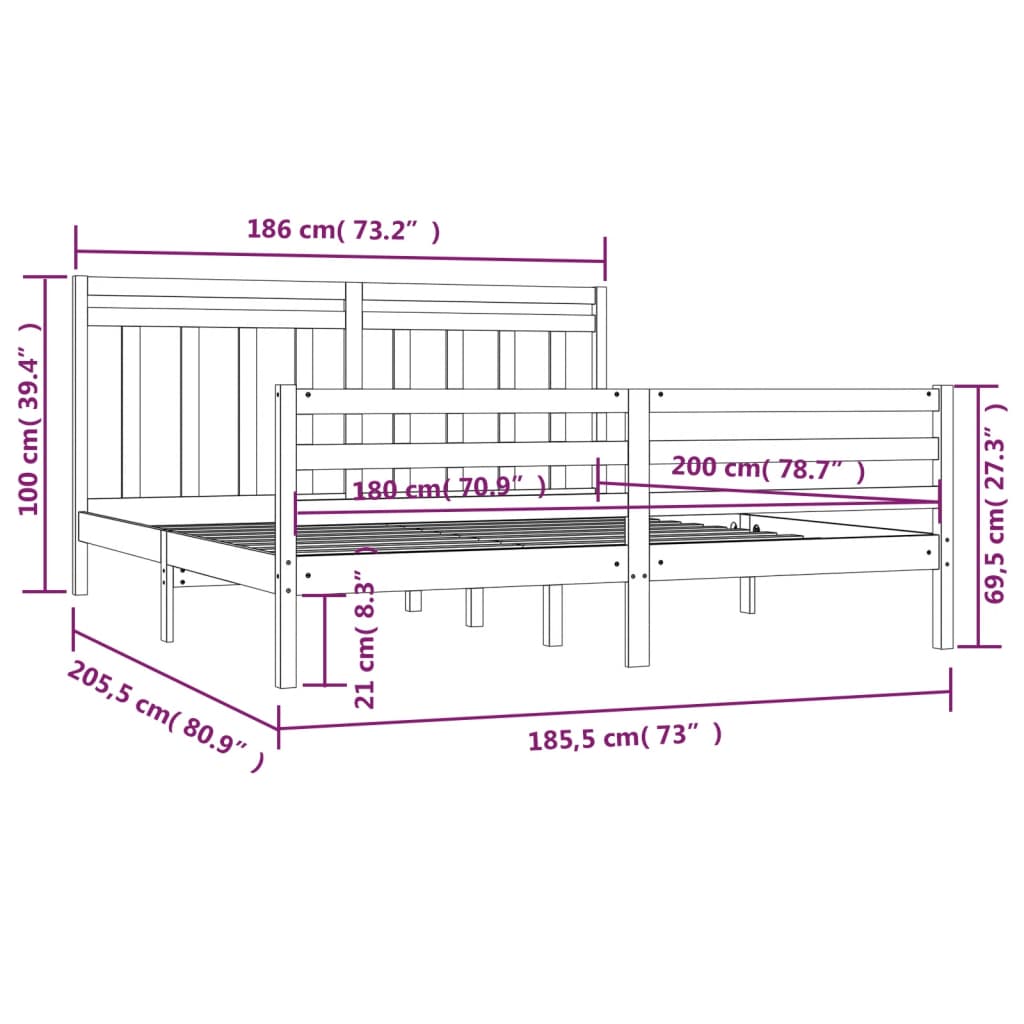 vidaXL Okvir za krevet od masivnog drva 180 x 200 cm veliki bračni