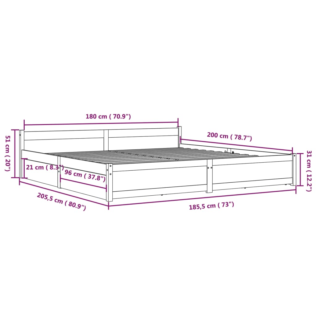 vidaXL Okvir za krevet s ladicama bijeli 180x200 cm veliki bračni