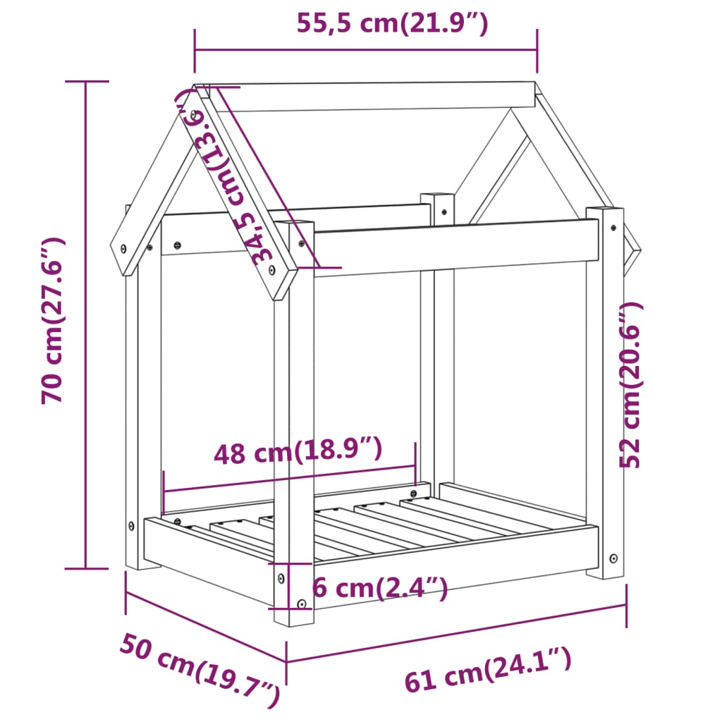 vidaXL Krevet za pse crni 61x50x70 cm od masivne borovine