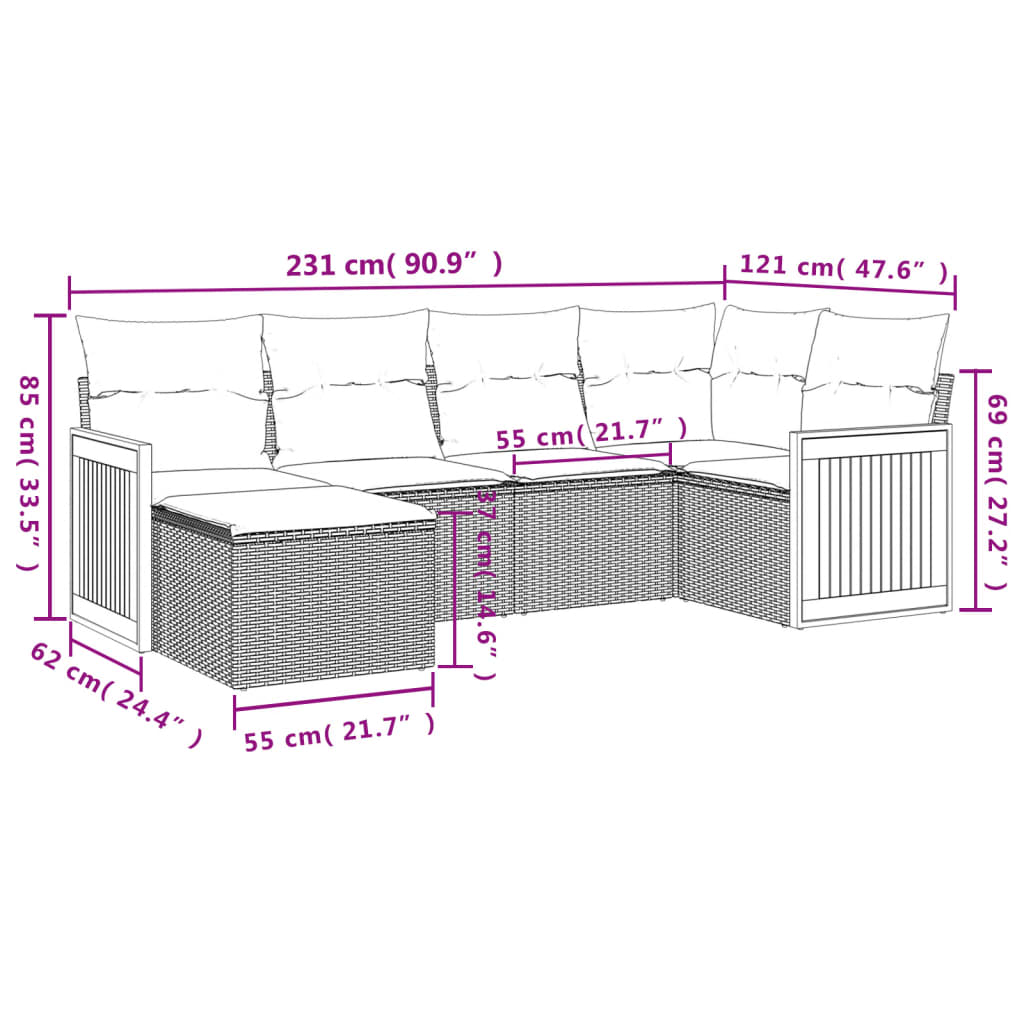 vidaXL 6-dijelni set vrtnih sofa s jastucima bež od poliratana