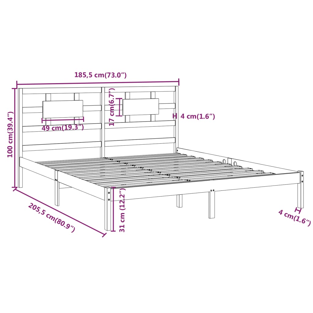 vidaXL Okvir za krevet od masivnog drva bijeli 180 x 200 cm veliki