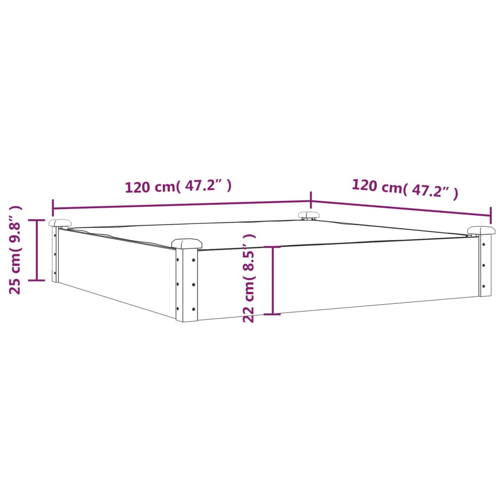 vidaXL Povišena vrtna gredica s oblogom smeđa 120x120x25 cm jelovina