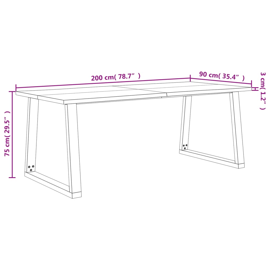 vidaXL Blagovaonski stol sa živim rubom 200x90x75 cm od drva bagrema