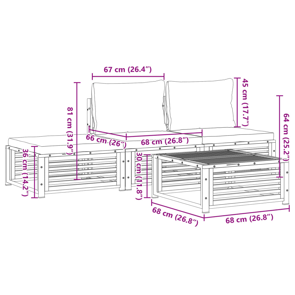 vidaXL 4-dijelni set vrtnih sofa s jastucima masivno bagremovo drvo