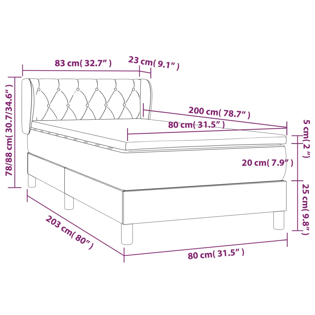 vidaXL Okvir kreveta s oprugama i madrac krem 80x200 cm od tkanine