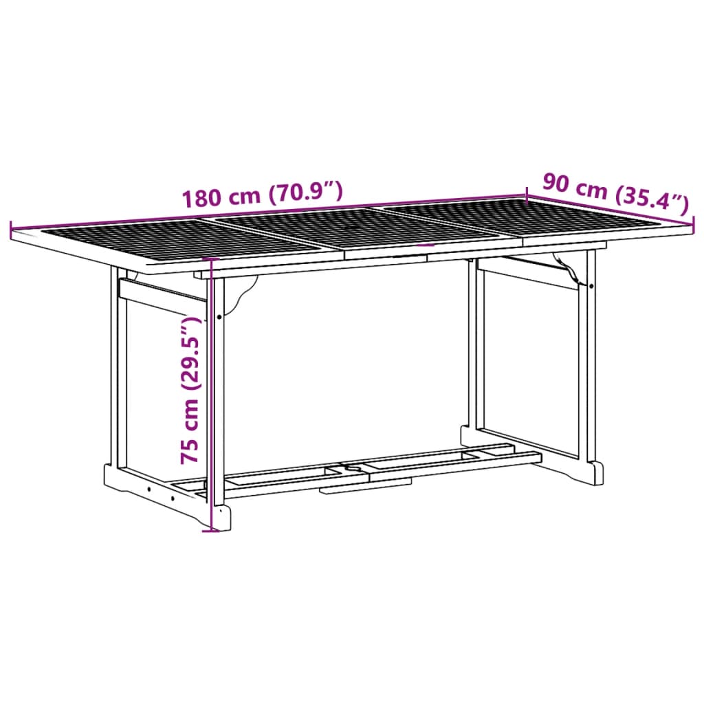 vidaXL 7-dijelni vrtni blagovaonski set 180x90x75 cm bagremovog drva