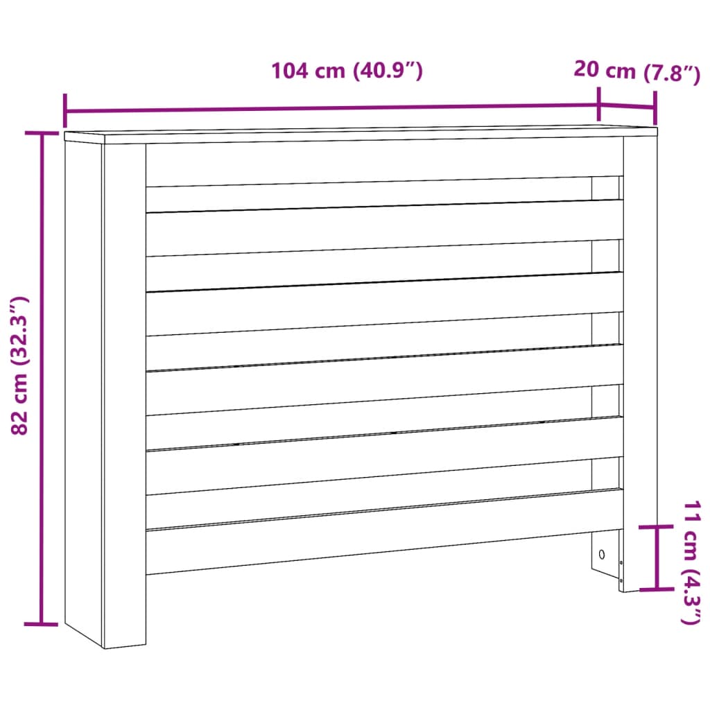 vidaXL Pokrov za radijator hrasta sonome 104x20x82cm konstruirano drvo