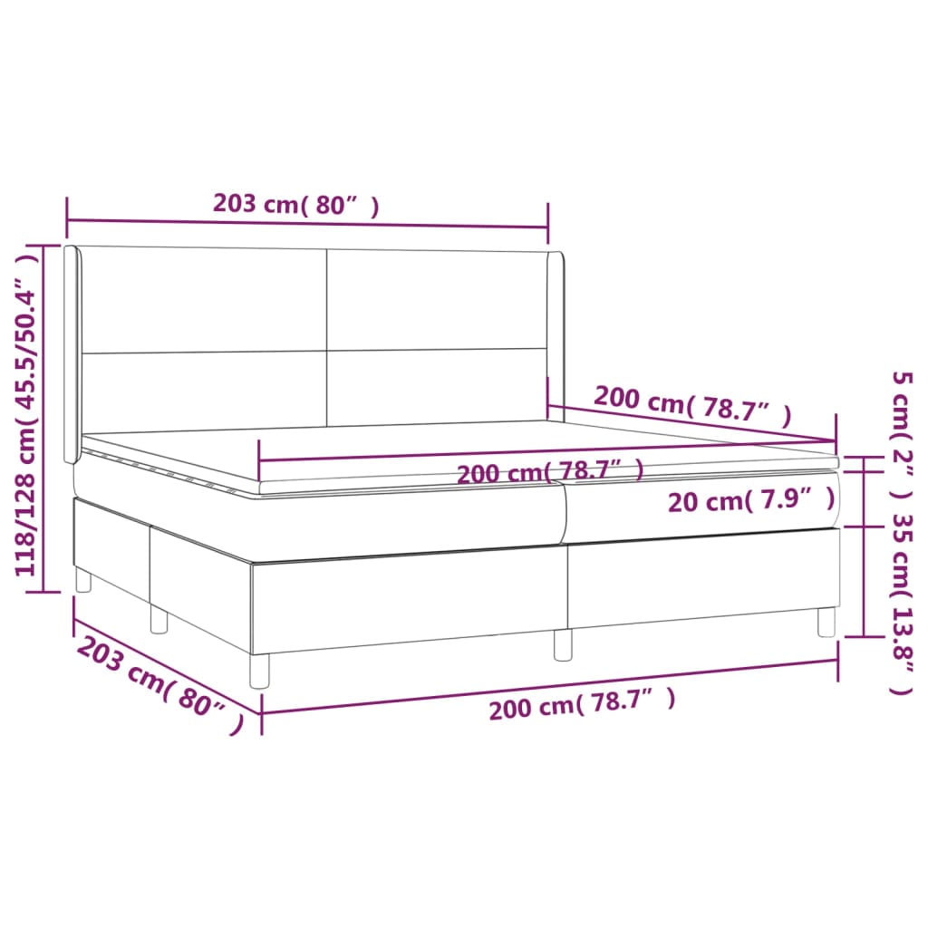 vidaXL Krevet box spring s madracem LED svjetlosivi 200x200 cm tkanina