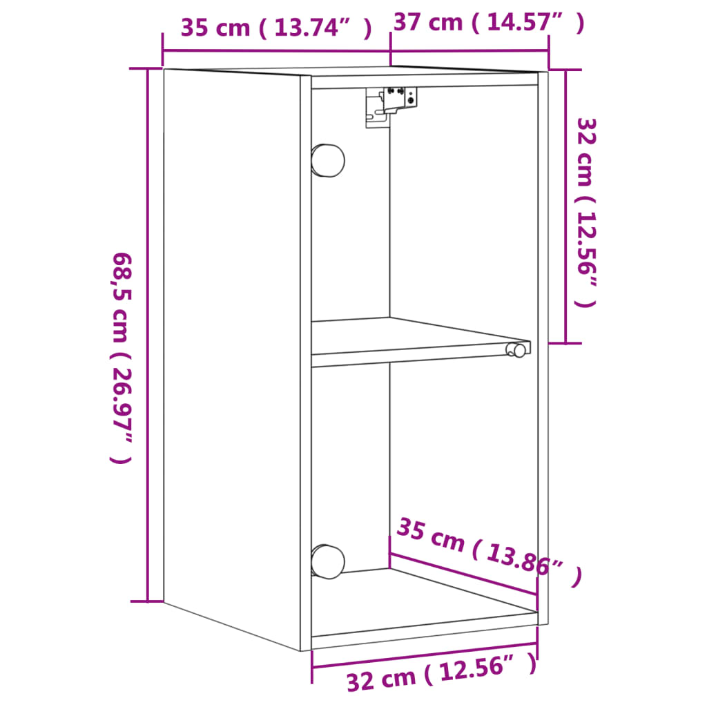 vidaXL Zidni ormarić sa staklenim vratima bijeli 35 x 37 x 68,5 cm