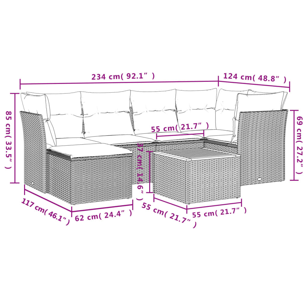 vidaXL 7-dijelni set vrtnih sofa od poliratana s jastucima crni