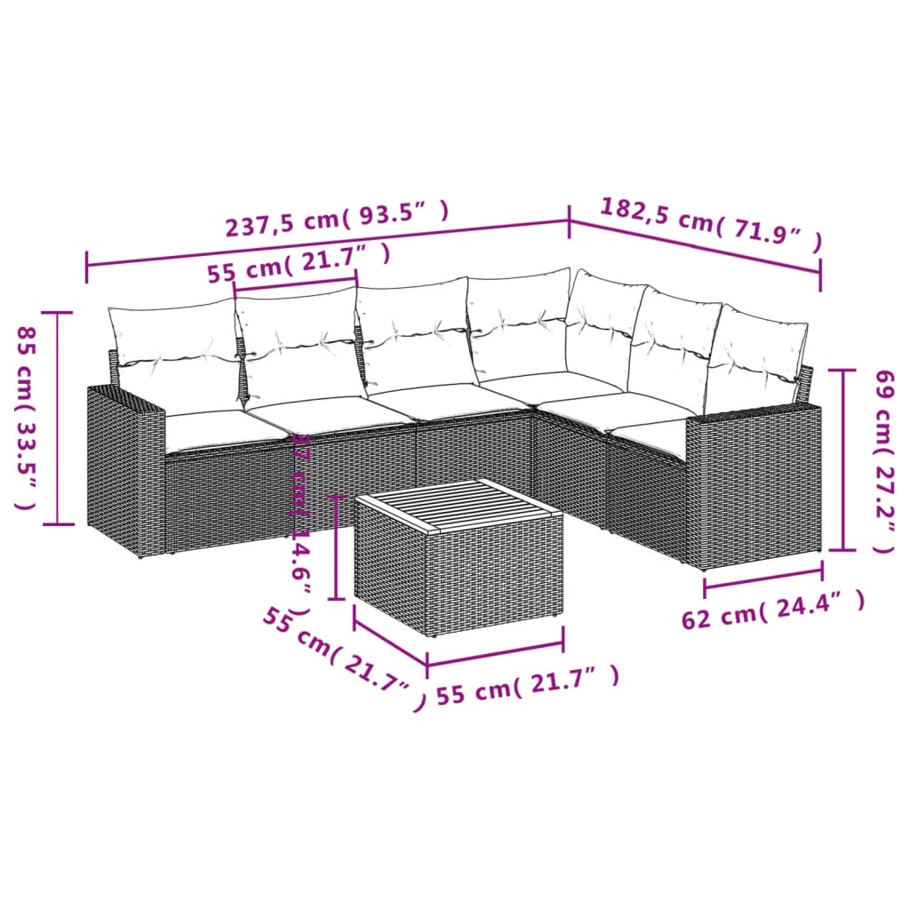 vidaXL 7-dijelni set vrtnih sofa sivi od poliratana