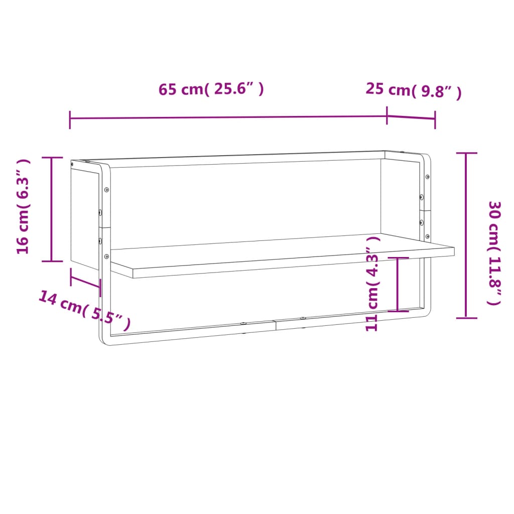 vidaXL Zidna polica s prečkom boja hrasta sonome 65x25x30 cm