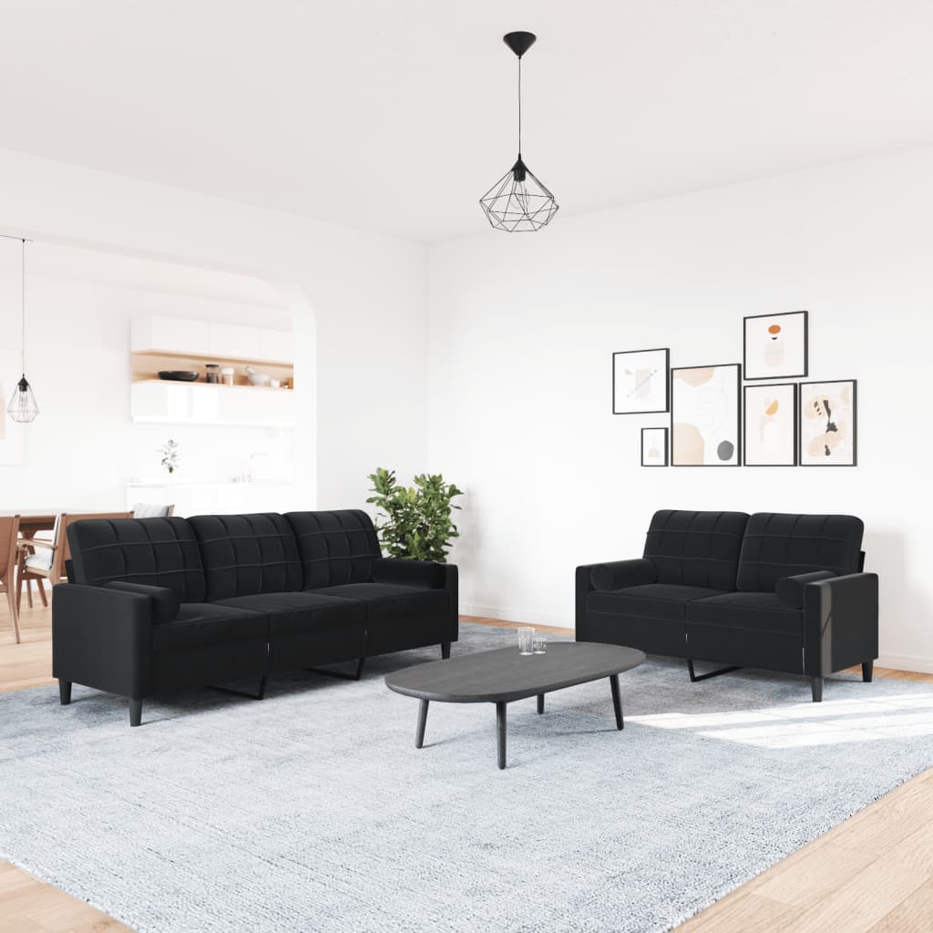 vidaXL 2-dijelni set sofa s jastucima crni baršunasti