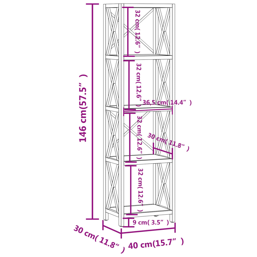 vidaXL Polica s 5 razina 40 x 30 x 146 cm od masivne hrastovine