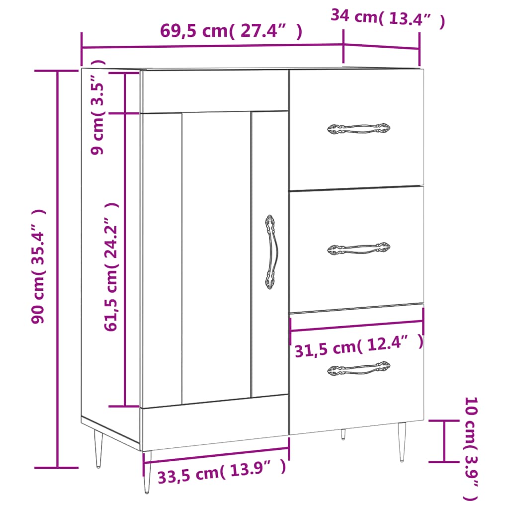 vidaXL Komoda crna 69,5 x 34 x 90 cm od konstruiranog drva